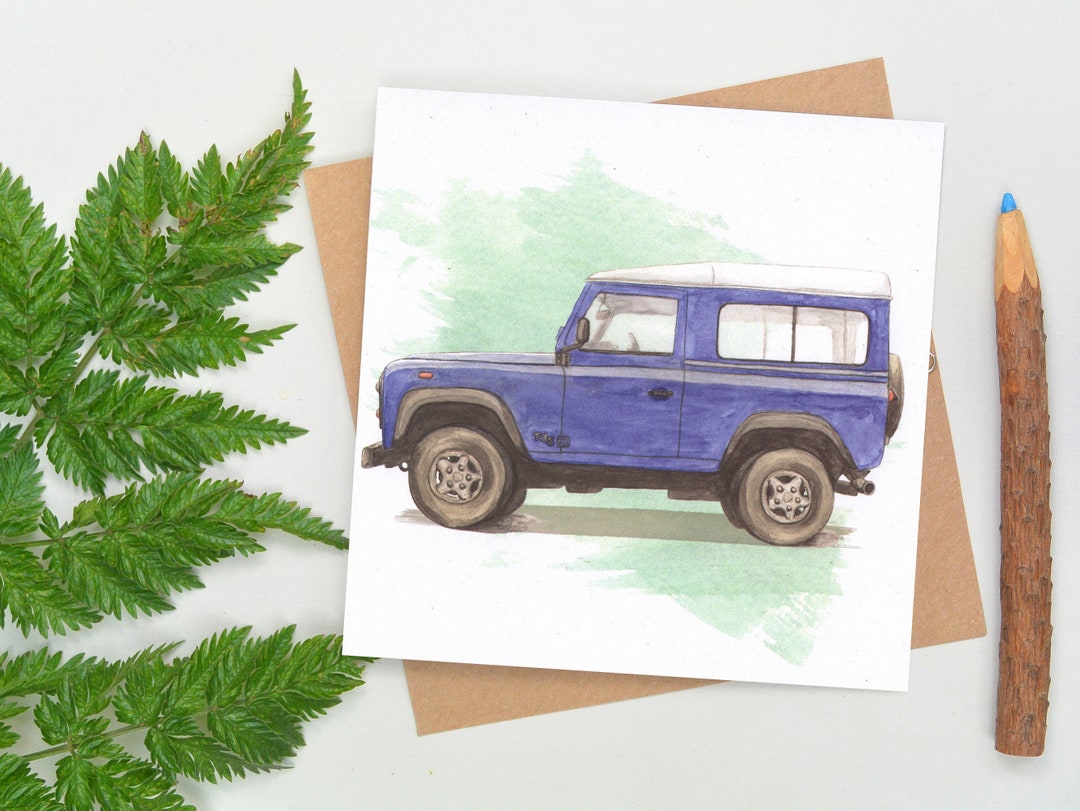Land Rover Blue Blank Greetings Card, Watercolour Square Card, Father's ...