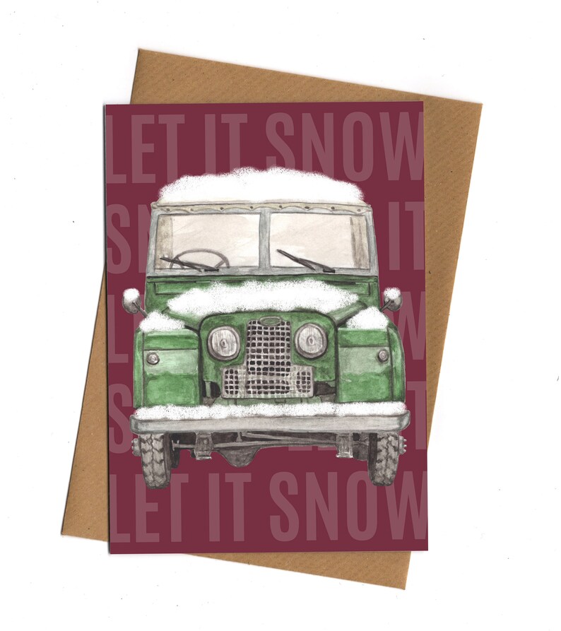 A6 Let It Snow Series 1 Land Rover Christmas Card, Watercolour
