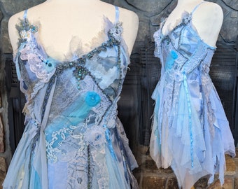Women's Blue White Fairy Top Renn Faire Festival Wear Adult Costume Top