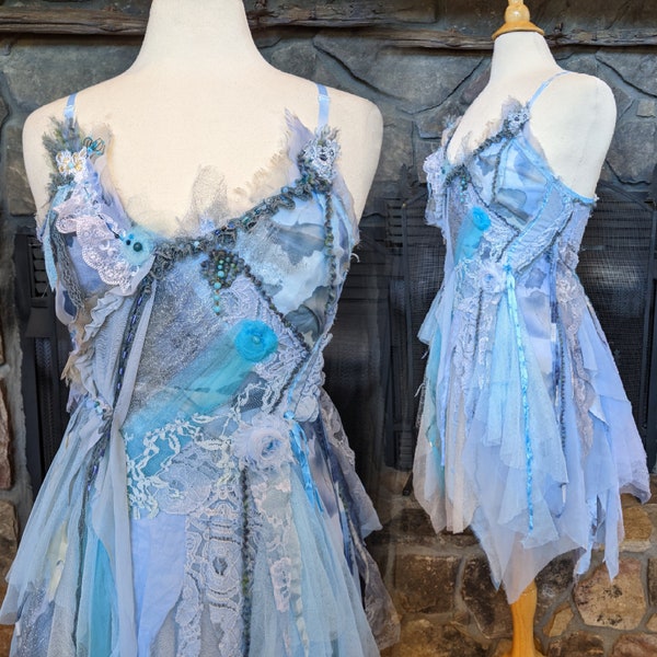 Women's Blue White Fairy Top Renn Faire Festival Wear Adult Costume Top