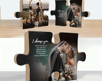 Puzzle photo en bois personnalisé - Cadeau d'anniversaire de mariage personnalisé