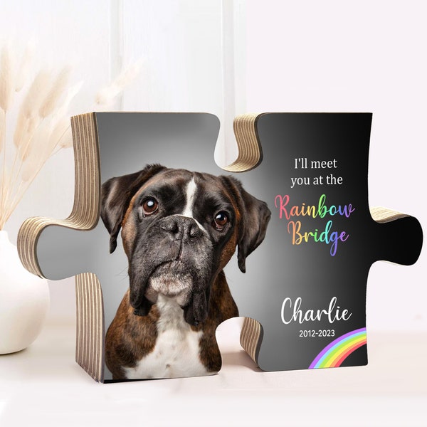 Rainbow bridge pet memorial gifts, Dog loss, Pet memorial gift, Pet Loss Gifts, custom pet portrait, Wooden puzzle, Dog Lover Gift, Cat love
