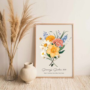 Moederdagcadeau voor oma Geboorte Bloemboeket Gepersonaliseerd cadeau Custom Moederdagcadeau Gepersonaliseerde tuinprint Geboorte