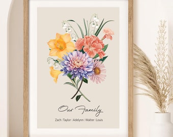 Personalized Birth Flower Bouquet Print, Grandma's Garden Art (Digital Download)