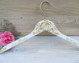 Bride dress hanger Personalized Custom Bride dress hanger  with Name and with the Date Beautiful Wooden Bridal Hanger with  flowers