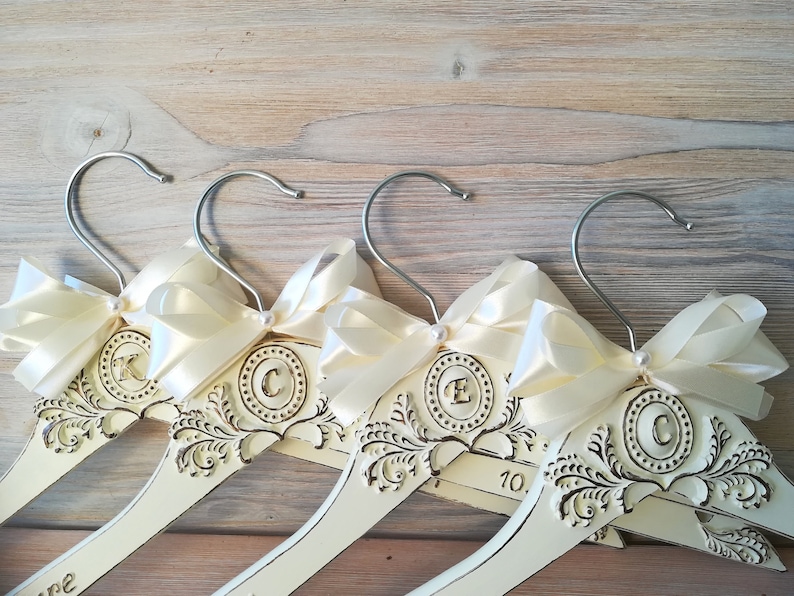 Bridal dress hanger with name Bride hanger Personalized Custom bridal hanger Ivory Wedding dress hanger Burgundy hanger