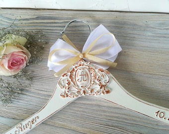 Bride dress hanger  Bridal hanger  Personalized Custom bridal hanger Ivory Bridal dress hanger with monogram