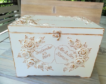 Wedding Card Box with Personalized  Ivory  Card Box with lovely roses