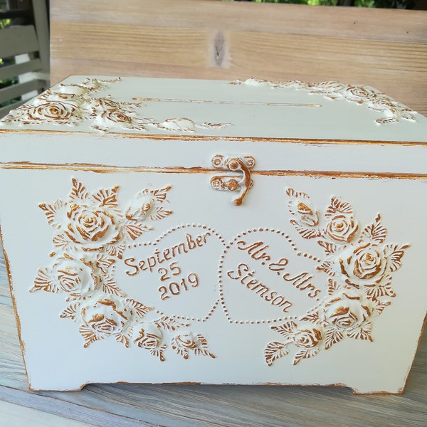 Wedding Card Box with Personalized  Ivory  Card Box with lovely roses