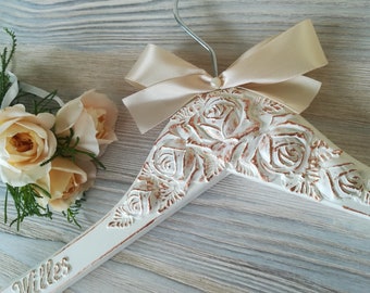 Bride dress hanger Personalized Custom Bride dress hanger Bridal hanger with Name Beautiful Bridal Hanger with roses