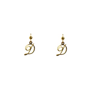 Vintage 1990's Gold Ornate Letter Initial D Small Lightweight Delicate Discreet Dangle Drop Hook Pendientes
