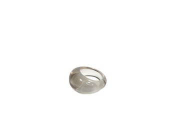 Vintage 90s Grey Resin Bubble Ring: Chunky Statement Jewelry, UK Size R