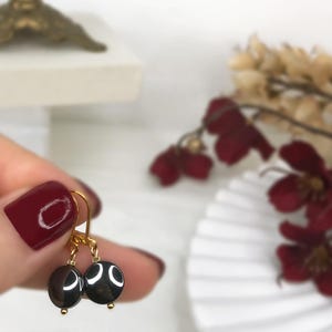 Gold Plated Dark Grey Black Hematite Round Small Earrings