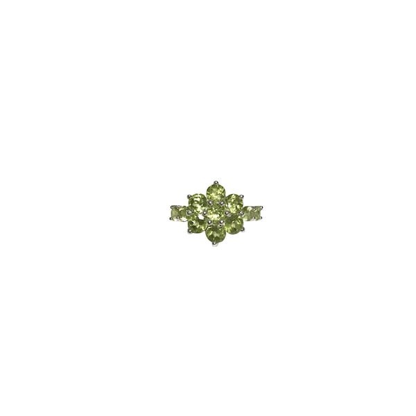 Vintage 1990's 925 Sterling Silver Pale Green Peridot Floral Flower Statement Ring Size UK P