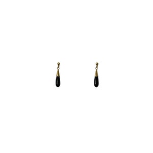 Vintage 1990's Gold Plated Black Onyx Teardrop Long Classic Chic Dainty Dangle Drop Studs Earrings