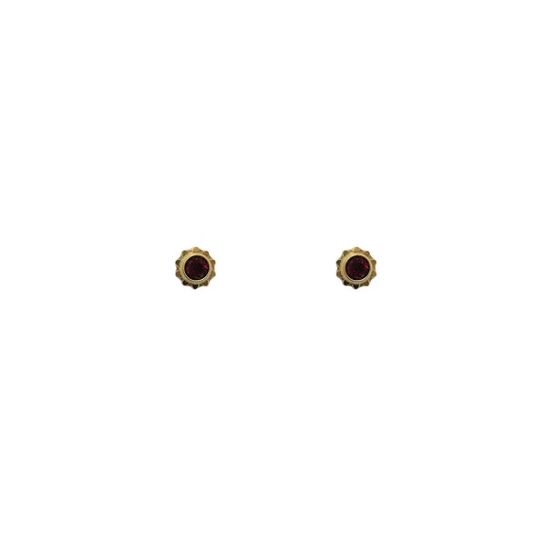 Vintage 1950's 14ct Rolled Gold Deep Red Garnet Paste Crystal Ridged Petals Floral Flower Small Studs Earrings