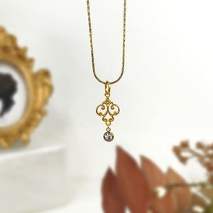 Gold Plated Clear Swarovski Crystal Ornate Pendant Rectangle Link Chain Necklace