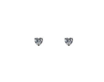 Vintage 1980's Sterling Silver Clear Austrian Crystal Medium Love Heart 6mm Studs Earrings