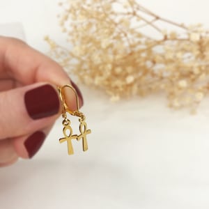 Small Gold Plated Ankh Symbol Earrings