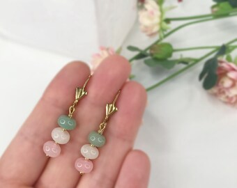 Boucles D'oreilles Anciennes Plaqué Or Avec Jadéite Ovale - Style Art Déco