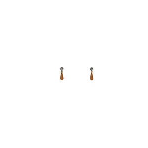 ハンドメイド ヴィンテージ 再利用 ゴールドメッキ クリアクリスタル オレンジ樹脂 ティアドロップ 小さくて上品なダングルドロップ スタッド イヤリング