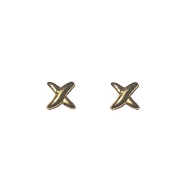 Vintage 1980's Oxidised Gold Tone Overlapping X Cross Kiss Sweet Small Studs Earrings