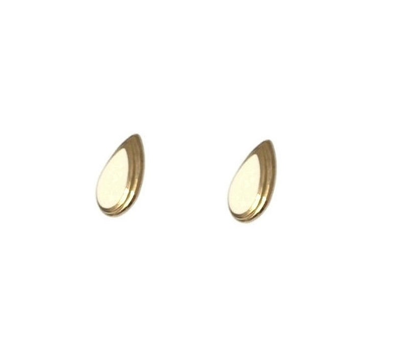 Vintage 1970/'s Gold Tone White Nautical Teardrop Medium Flat Retro Lightweight Studs Earrings