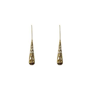 Gold Plated Ornate Openwork Lightweight Long Statement Drop Hook Earrings