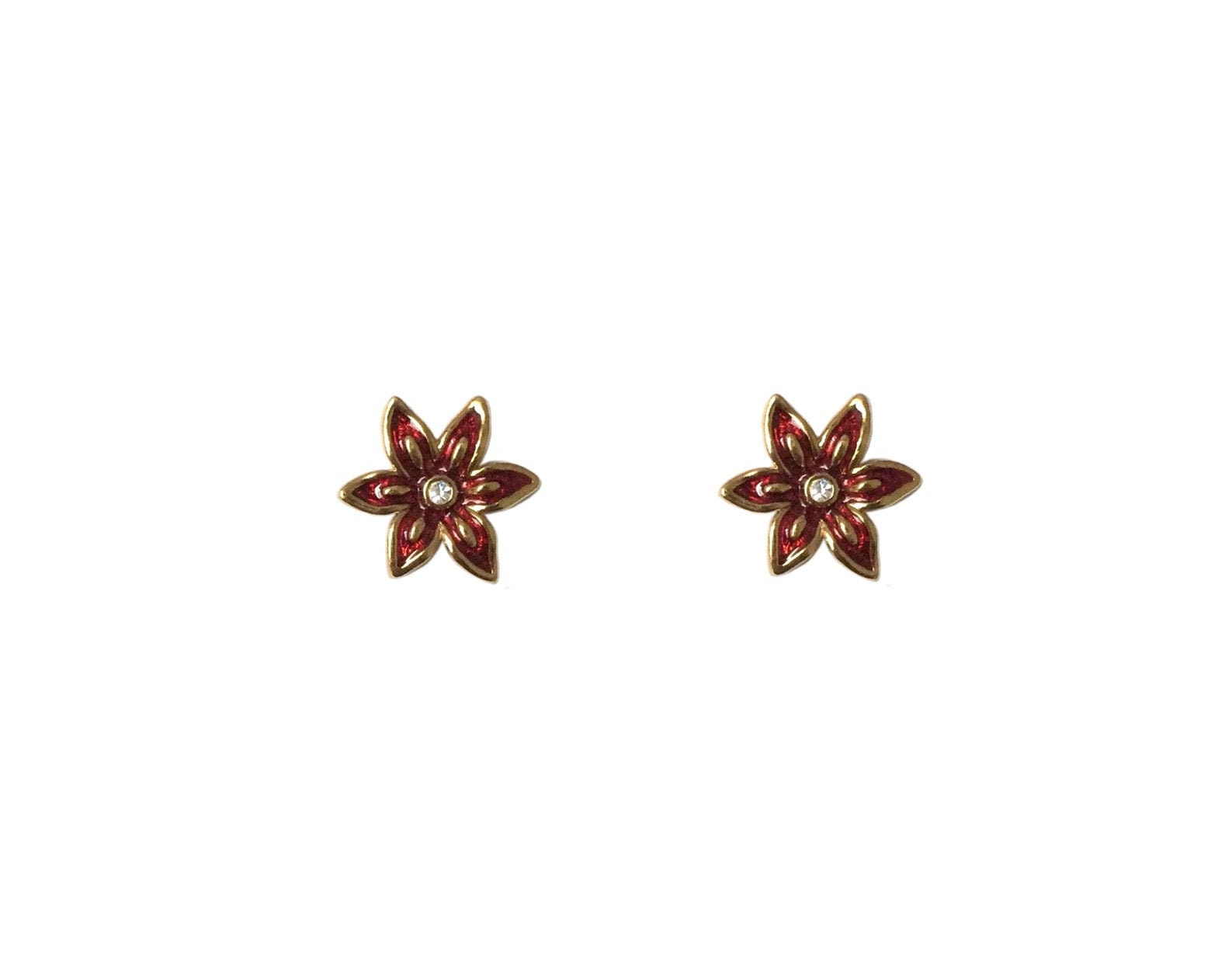 Vintage 1970's Gold Red Clear Crystal Poinsettia Floral