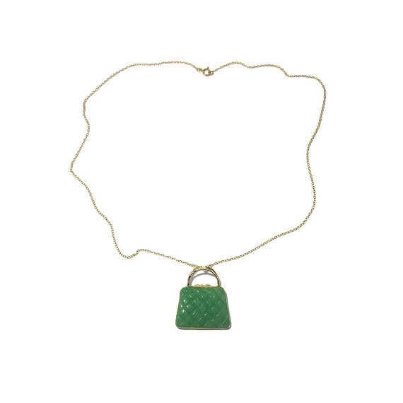 Vintage 1980's 14ct Gold Plated Green Jade Quilte… - image 5
