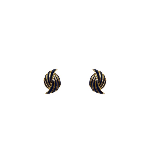 アクセサリー ko-zy Vintage 1980's Gold Plated Dark Blue Geometric Striped Fan
