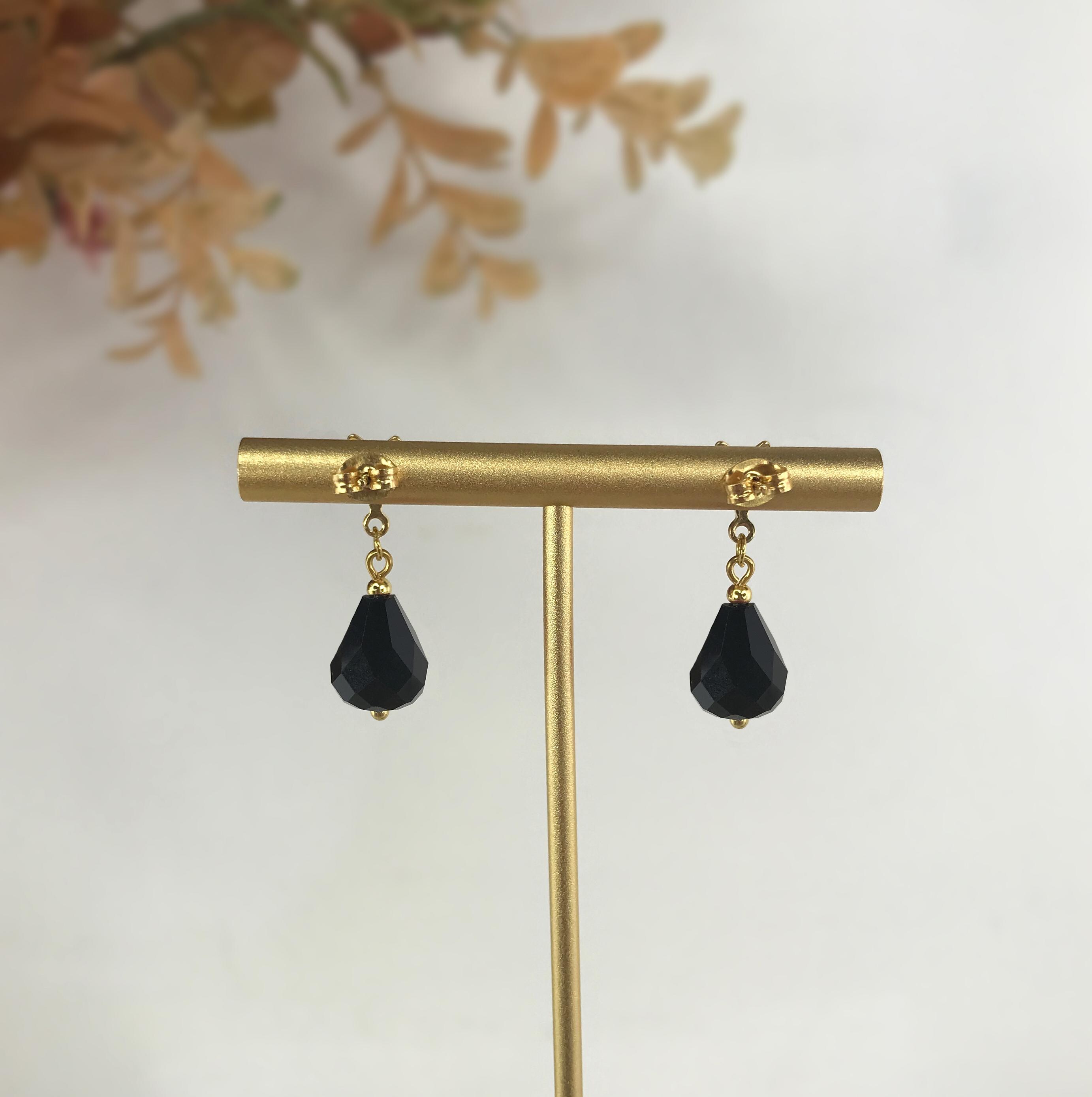 Gold Plated Black Austrian Crystal Teardrop Star Earrings - Etsy