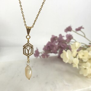 Art Deco Gold Plated Mother of Pearl Necklace