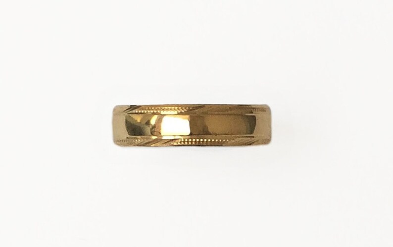 Vintage 1950/'s Rolled Gold Etched Diagonal Lined Striped Border Small Dots Couple Promise Wedding Band For Him Ring Size UK O US 7 12