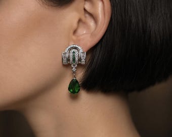 Heldere art-deco-oorbellen smaragdgroen