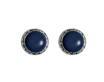 Vintage 1980's Dark Blue Navy Round Circle Medium Statement Retro Chic Studs Earrings