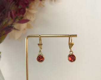 Pendientes de cristal rojo bañados en oro estilo Art Déco