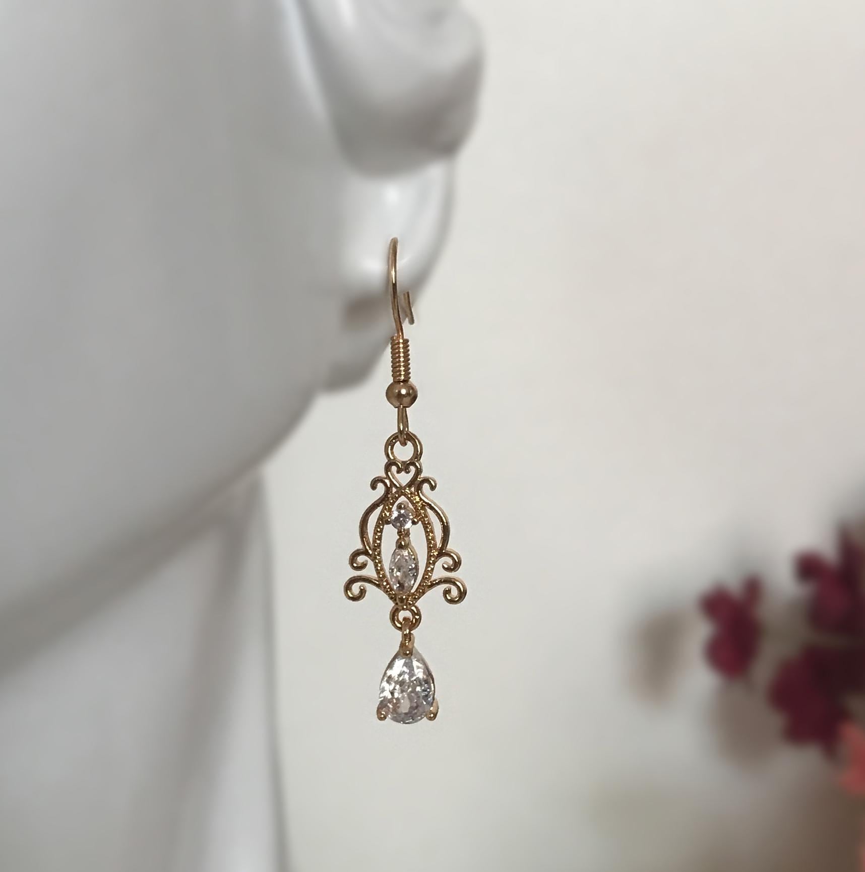 Orecchini A Cuore Donne - Gioielli Vintage Con Perle E Cristalli CZ, Pendenti Doppio Cuore Oro