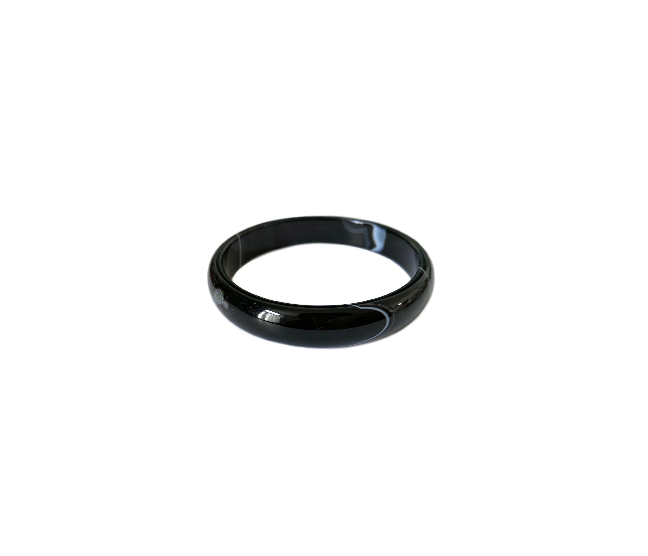 アクセサリー agawd Nuance Bangle Vintage 1980's Black White Waves Agate Round Circle Stacking