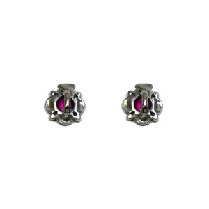 vintage 1940's Sterling Silver Pink Grenat Grey Marcassite Round Floral Flower Small Clip On Boucles d'oreilles image 3