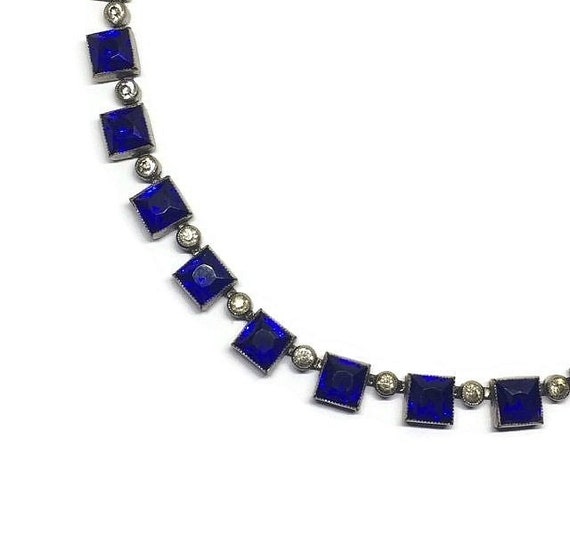 Vintage 1920's Art Deco Silver Royal Blue Sapphir… - image 1