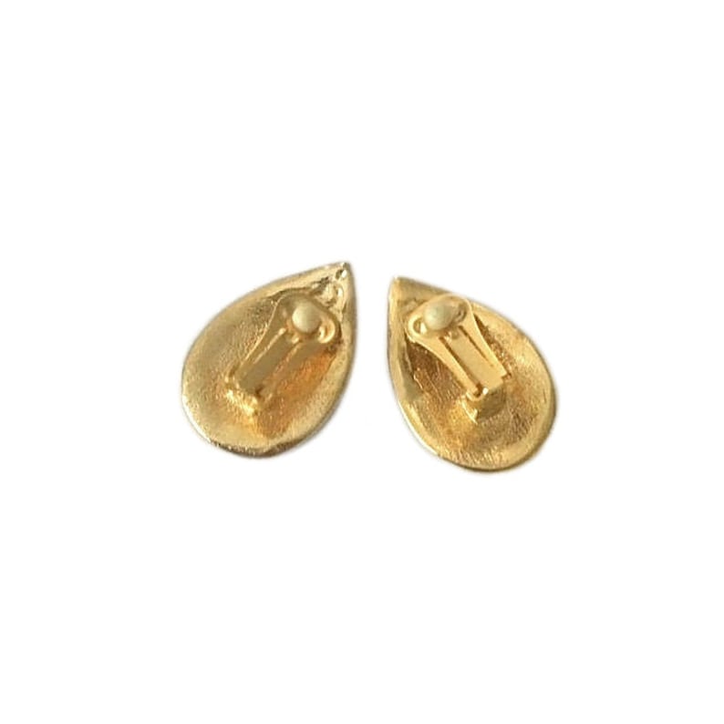 Vintage 1980/'s Gold White Red Teardrop Geometric Argyle Pattern Retro Medium Retro Statement Clip On Earrings