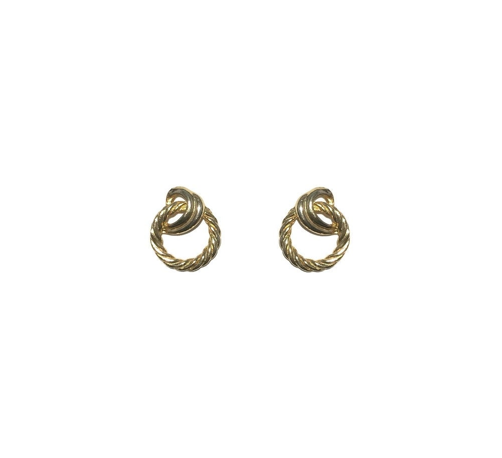 ◆VINTAGE HOLLYWOOD◆ Bumpy One touch Earrings VH239OEA002B Vintage 1970's Gold Round Ridged Curved Wave Twisted