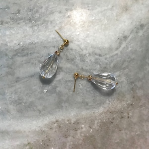 Gold Plated Clear Austrian Crystal Faceted Teardrop Earrings