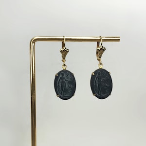 Gold Plated Brass Black Grecian Aphrodite Oval Earrings