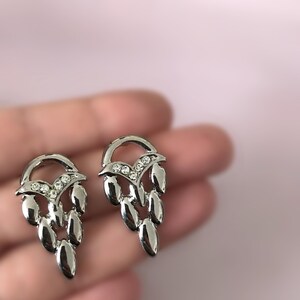 Silver Tone Clear Crystal Layered Symmetrical Statement Studs Earrings