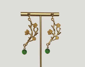Floral Gold Plated Green Czech Crystal Earrings