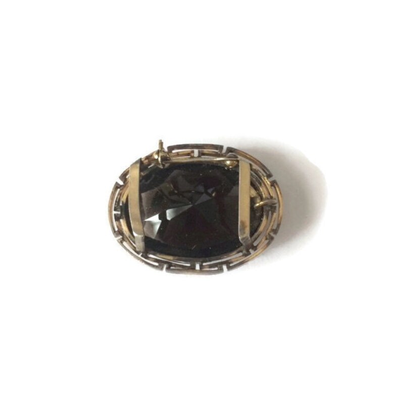 Vintage 1950/'s Dark Amber Brown Czech Glass Gold Tone Meandor Setting Statement Brooch