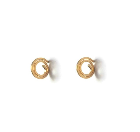 Vintage 1970/'s Gold White Three Triple Pearl Twisted Spiral Triangle Small Clip On Earrings