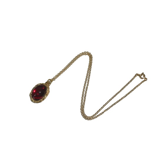 Vintage 1980's Art Nouveau Style Gold Red Crystal Paste Oval